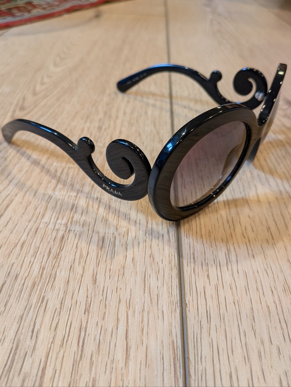 Prada Minimal Baroque Round Black Sunglasses SPR 27N Made in Italy - Picture 13 of 15